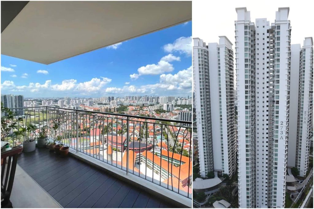 View from a high-rise HDB flat in Bishan, Singapore, showcasing the city skyline.