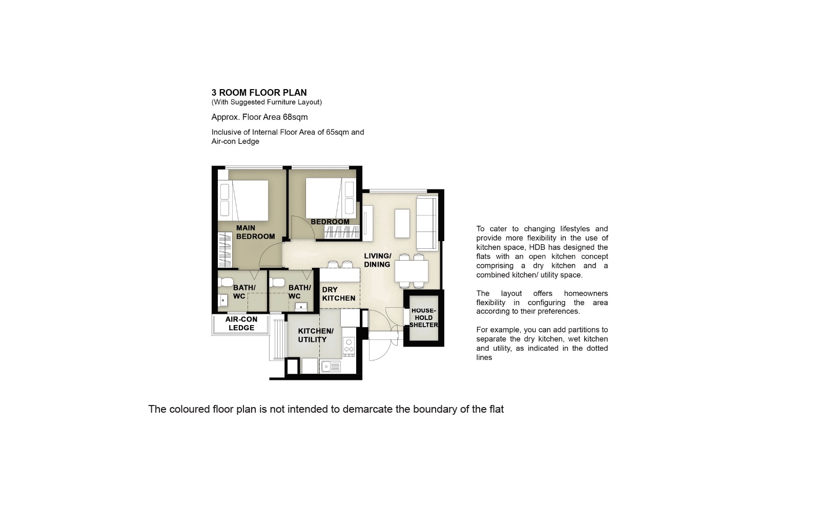 Pine Ville @ AMK - 3-room Floor Plan